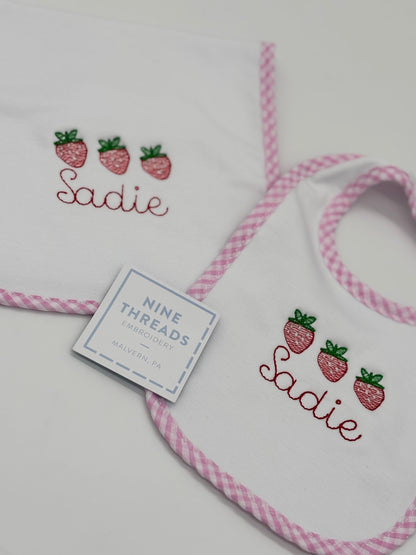 Strawberry Gingham Bib