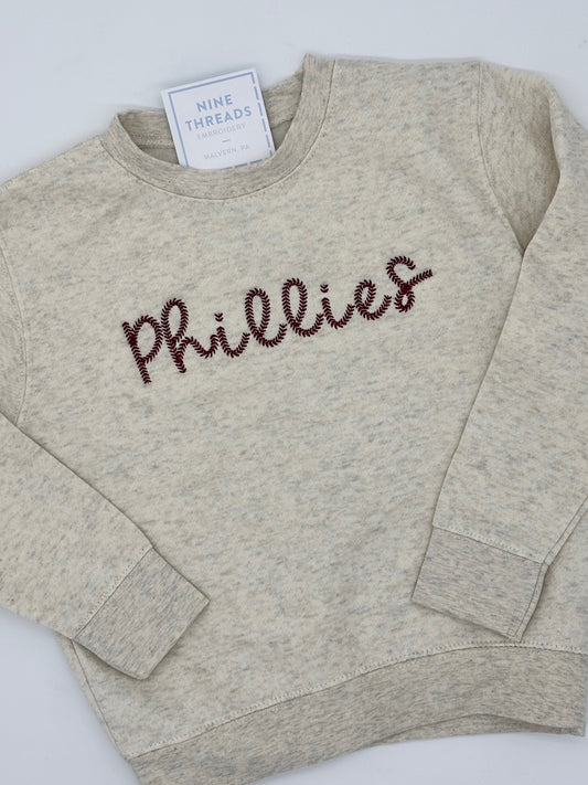 Toddler or Youth Phillies Baseball Stitch Crewneck