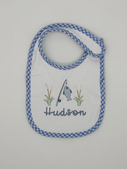 Gone Fishing Gingham Bib