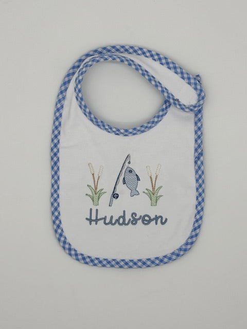 Gone Fishing Gingham Bib