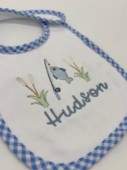 Gone Fishing Gingham Bib