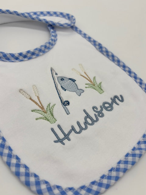 Gone Fishing Gingham Bib
