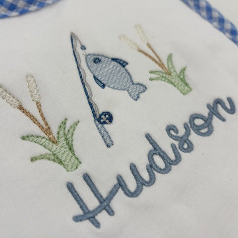 Gone Fishing Gingham Burp Cloth