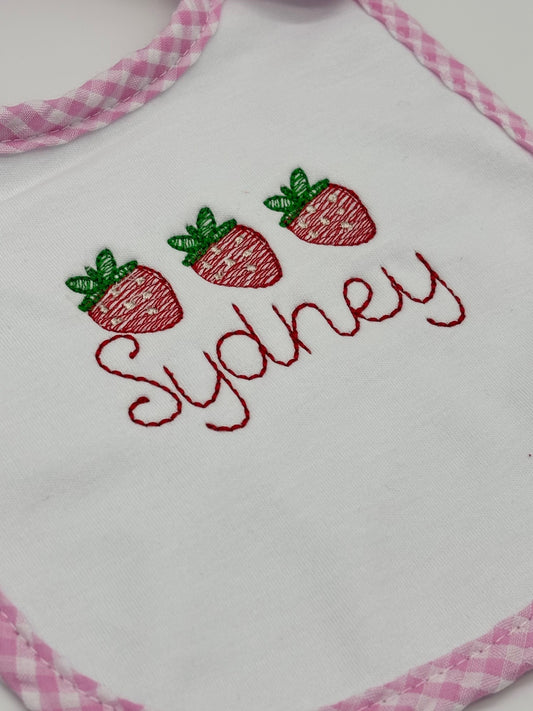 Strawberry Gingham Bib